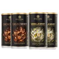 Kit com 2 Vanilla Whey 375g + 2 Cacao Whey 420g Essential Nutrition