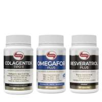 Kit Saúde e Longevidade Colagentek Tipo II + Ômegafor Plus + Resveratrol Plus 60 Cápsulas Cada Vitaf Kit Saúde e Longevidade Colagentek Tipo II + Ômegafor Plus + Resveratrol Plus 60 Cápsulas Cada Vitaf
