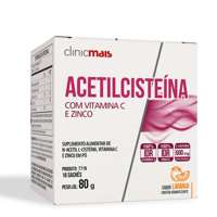 Acetilcisteína com Vitamina C e Zinco Laranja Caixa com 16 Sachês de 5g ClinicMais Acetilcisteína com Vitamina C e Zinco Laranja Caixa com 16 Sachês de 5g ClinicMais