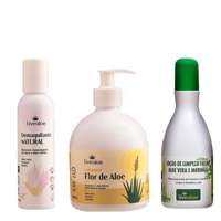 Kit com 1 Demaquilante 120ml + Sabonete Flor de Aloe 480ml + Loção de Limpeza Facial 210ml Livealoe