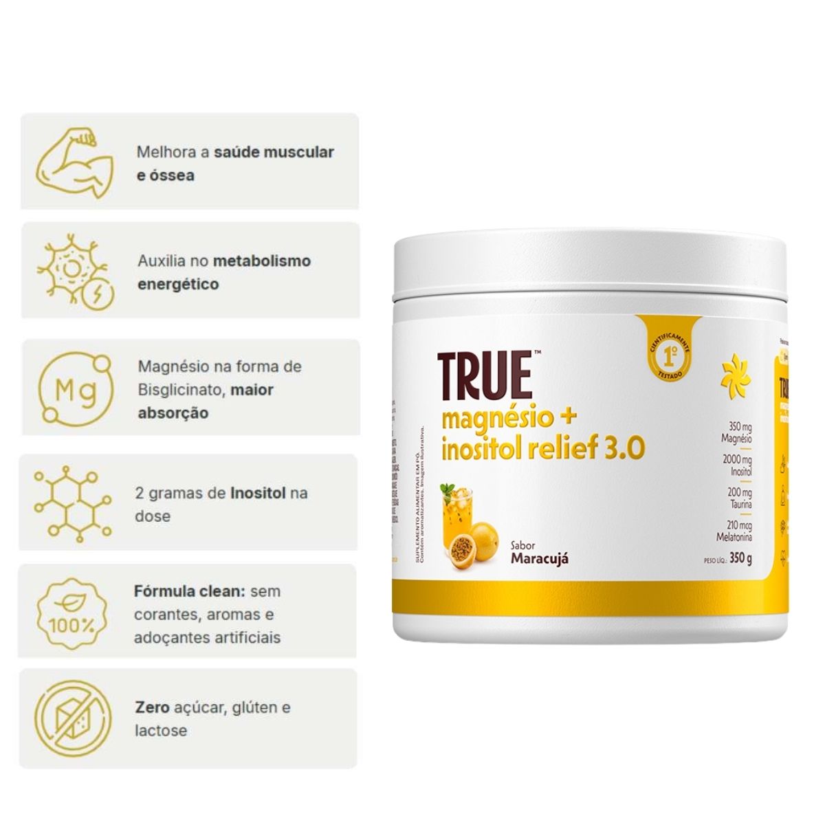 Magnésio Inositol Relief 3.0 Maracujá 350g True Source :: UniNatural