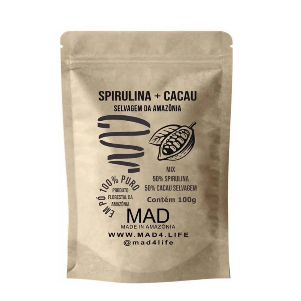 Spirulina com Cacau Selvagem da Amazonia 100g MAD UniNatural